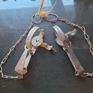 Vintage Metal Animal Traps with Chain